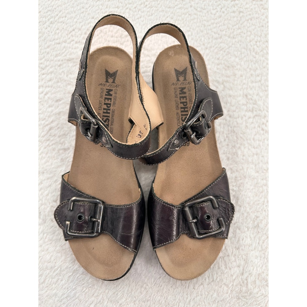 Mephisto Air-Relax Purple Leather Wedge Sandals Buckle Comfort Shoes Womens 39
